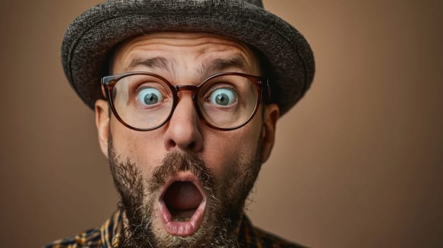 A man with a hat and glasses making an expression