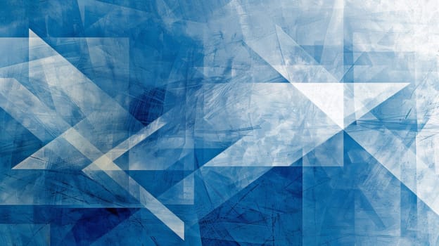 A blue and white abstract painting with a geometric design