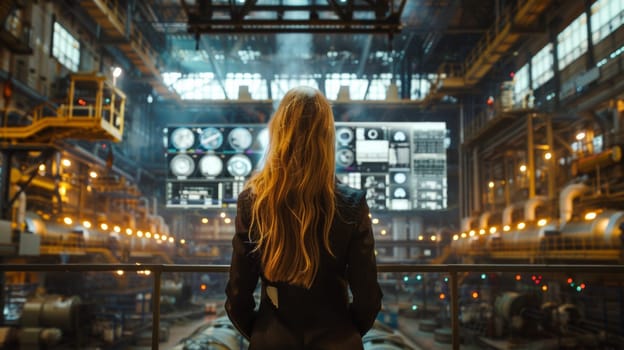 A woman standing in front of a large industrial machine