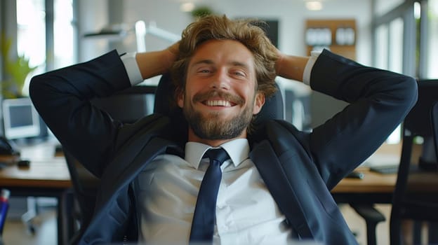 A man in a suit and tie sitting at his desk