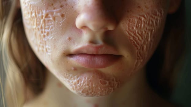 A close up of a woman with freckles on her face