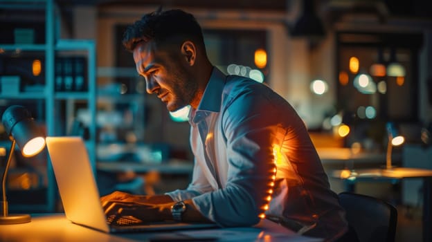 A man sitting at a desk with his laptop open on the table