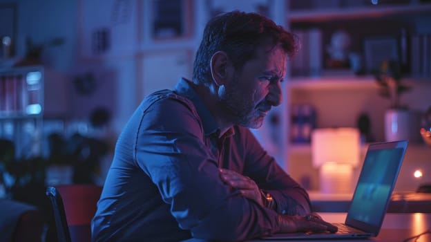 A man sitting at a desk with his laptop on in front of him