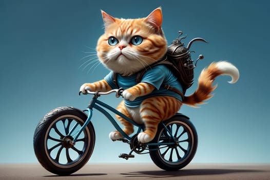 athlete cat rides a bicycle. AI generated image.