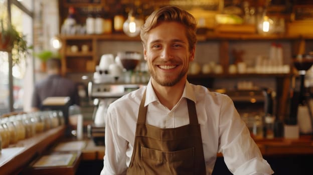 A man in a restaurant smiling at the camera