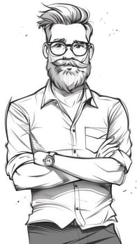 A drawing of a man with glasses and beard standing