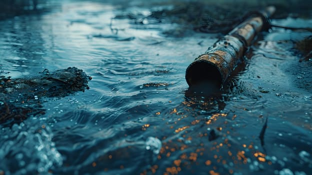 A liquid is flowing from a pipe into the water, creating ripples on the surface. This recreational activity attracts marine mammals and terrestrial animals to the area