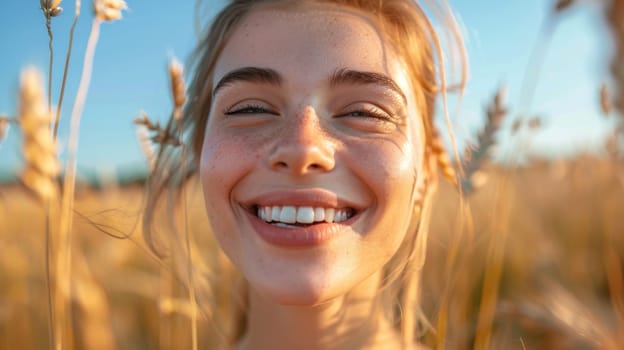 A woman smiling in a field of tall grasses