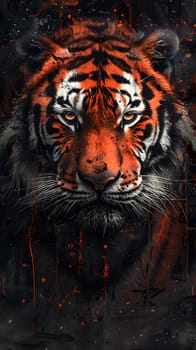a close up of a tiger s face on a dark background . High quality