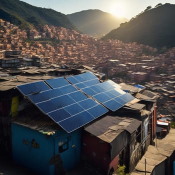 photovoltaic solar panels on slum hood for clean and cheap energy illustration generative ai