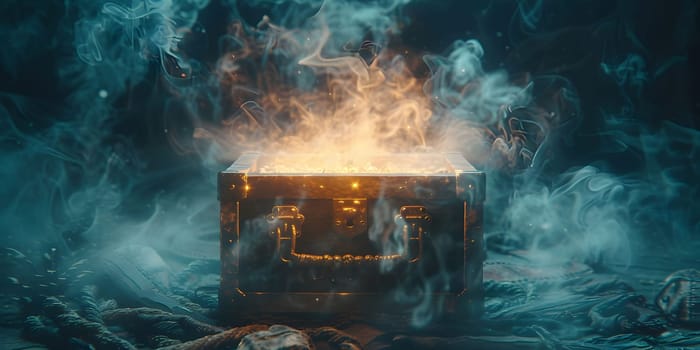 open pandora's box with green smoke on a wooden background high contrast image . High quality photo
