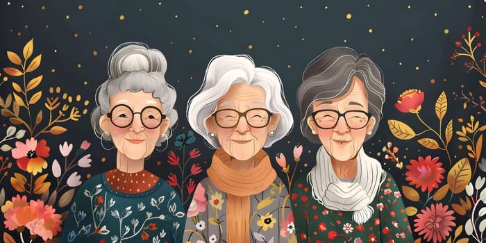 Portrait of elderly sisters with bright emotions on his faces. High quality photo