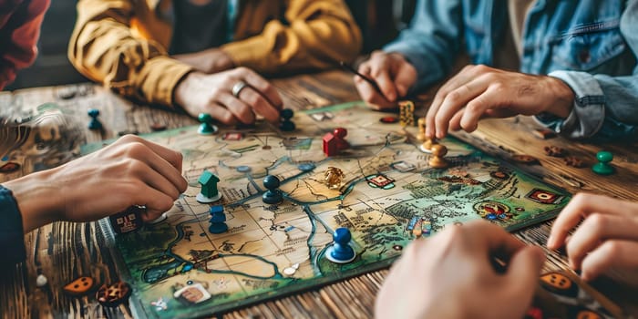 A group of young people play board games. Time together. ,board games concept . High quality photo
