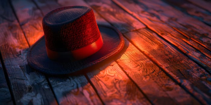 mystery hat in wooden background. High quality photo