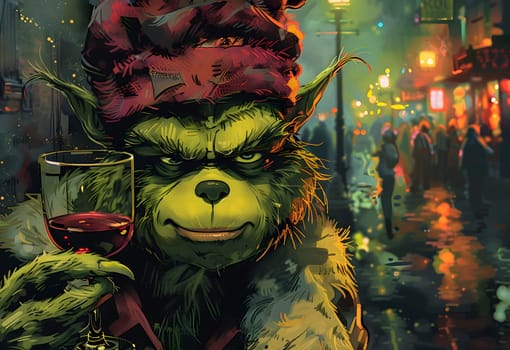grinch is holding a wine. High quality photo