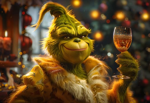grinch is holding a wine. High quality photo