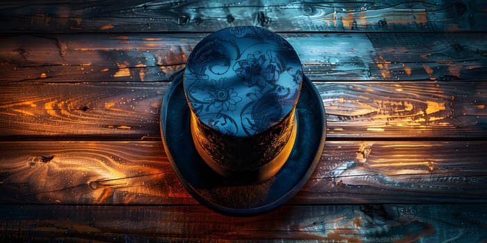 mystery hat in wooden background. High quality photo