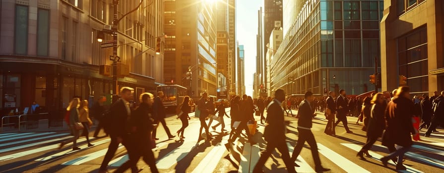 A crowd of people is crossing the busy city street near a row of buildings and trees, possibly heading to an event or for recreational travel