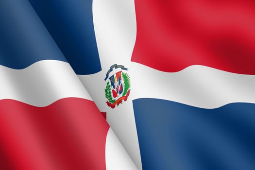A Dominican Republic waving flag 3d illustration wind ripple red white blue