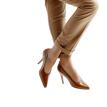 Woman legs in beige pants and shoes isolated cut out image