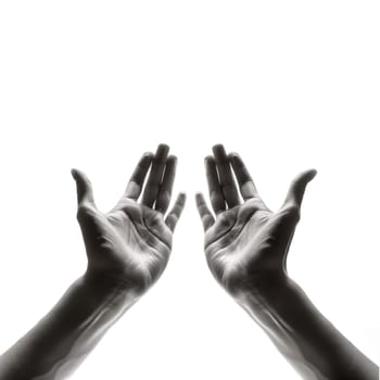 Mans hands black and white isolated ai generated element