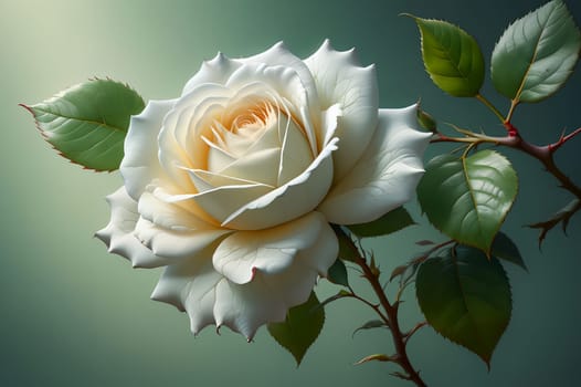white rose on a green background . AI generated image.