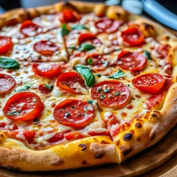 beautiful delicious pizza close-up. generate ai quality