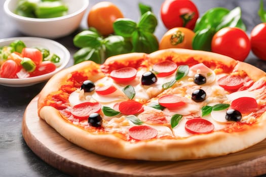 beautiful delicious pizza close-up. generate ai quality