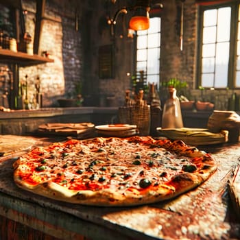 beautiful delicious pizza close-up. generate ai quality