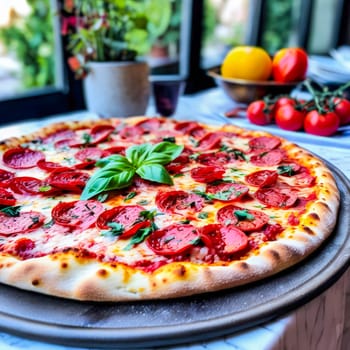 beautiful delicious pizza close-up. generate ai quality