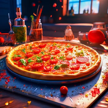 beautiful delicious pizza close-up. generate ai quality