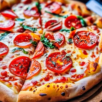 beautiful delicious pizza close-up. generate ai quality