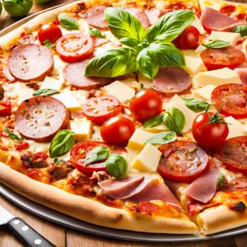 beautiful delicious pizza close-up. generate ai quality