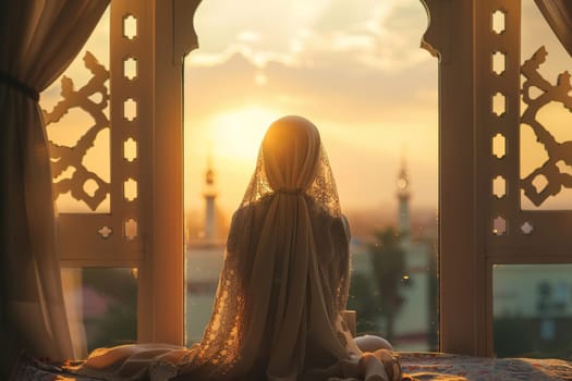 A lone figure gazes out a window, wrapped in the warm glow of the setting sun. The intimate moment is a blend of tradition and the beauty of a day's end