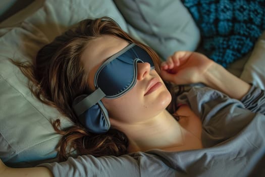 An individual enjoys a peaceful power nap, the quiet room offering a respite from the day's bustle. With a sleep mask on, they embrace the comfort of a short, rejuvenating rest