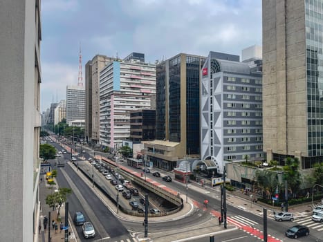 Traffic at Paulista Avenue, São Paulo, Brazil. March 12 2024.