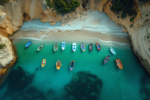 Colorful fishing boats on the Atlantic coast and turquoise water.