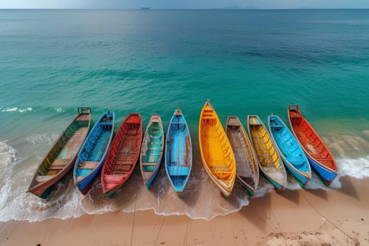 Colorful fishing boats on the Atlantic coast and turquoise water.