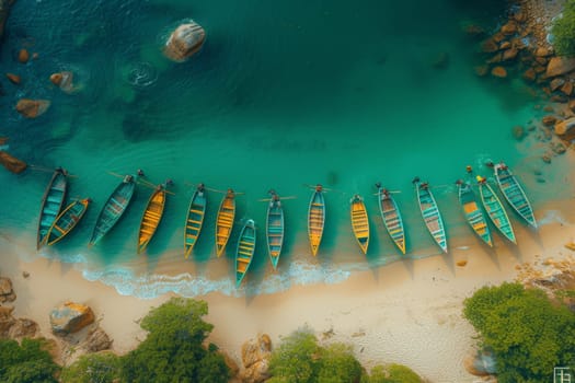 Colorful fishing boats on the Atlantic coast and turquoise water.