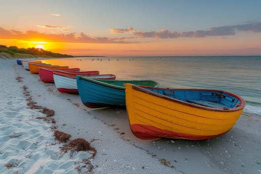 Colorful fishing boats on the Atlantic coast and turquoise water.