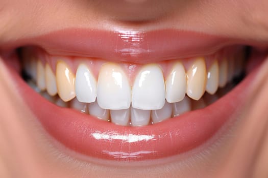 Beautiful wide smile of a young fresh woman with white healthy teeth.