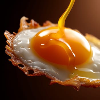 Close-up of one fried egg on a black mold.