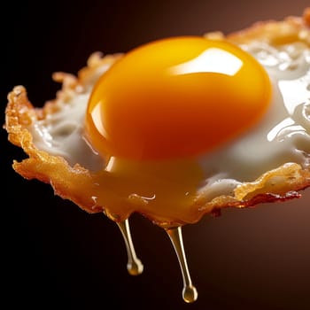 Close-up of one fried egg on a black mold.