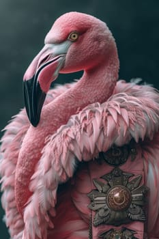 Pink flamingo on a dark background.