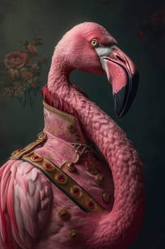 Pink flamingo on a dark background.