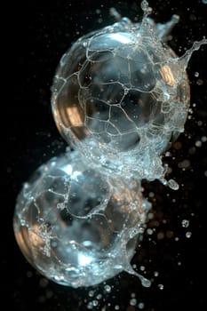 Rainbow soap bubbles in sunlight on a dark background.