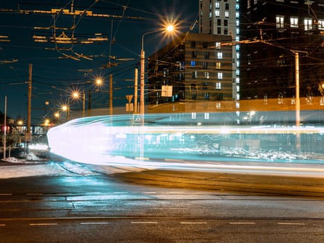 the crossroads of the night city on a long exposure. low light