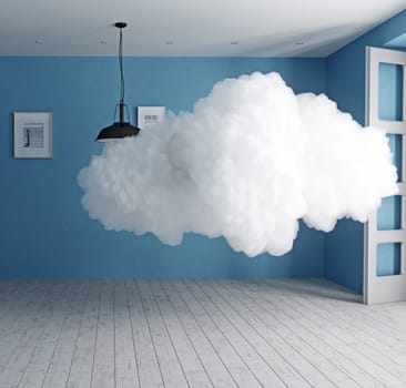 cloud in the room. 3d creative concept rendering