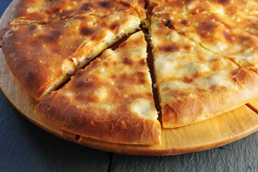 Tantalizing golden-brown crust freshly baked pie, close up