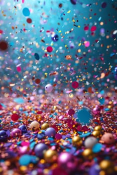 lots of festive flying colorful confetti. The concept of holidays.
